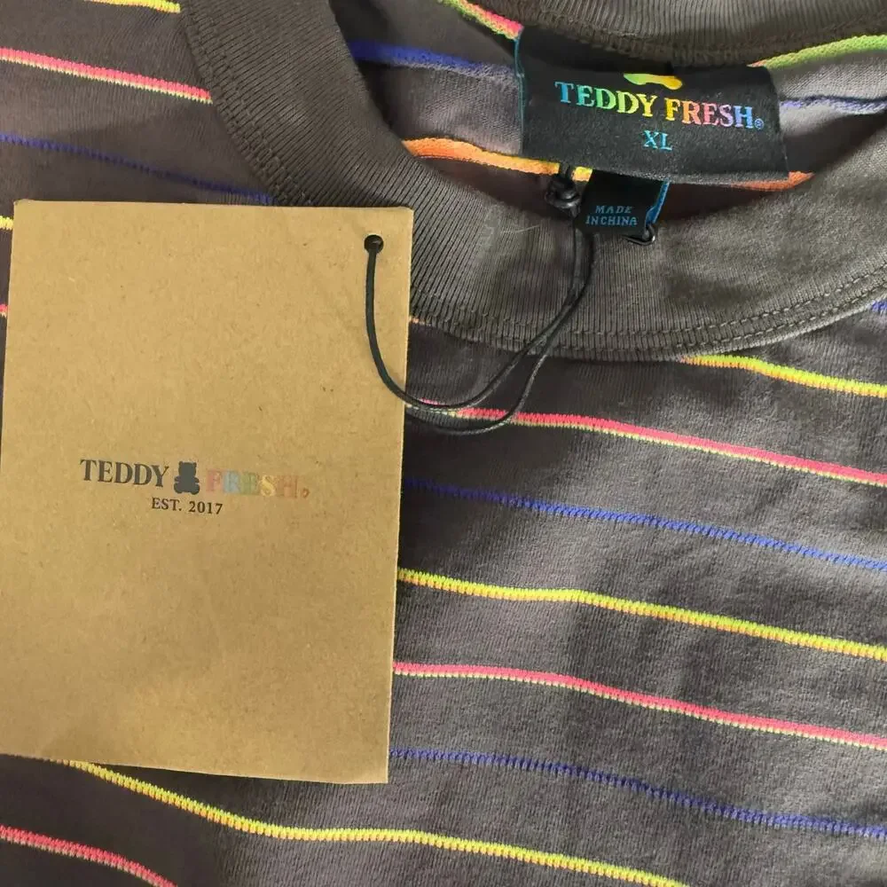 Teddy Fresh Yarn Dyed Neon Stripe Tee, Brown, XL